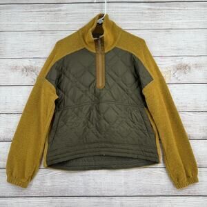 prAna Glen Ivy 1/4 Zip Wool Pullover Jacket Womens Small Green Gold Quilted